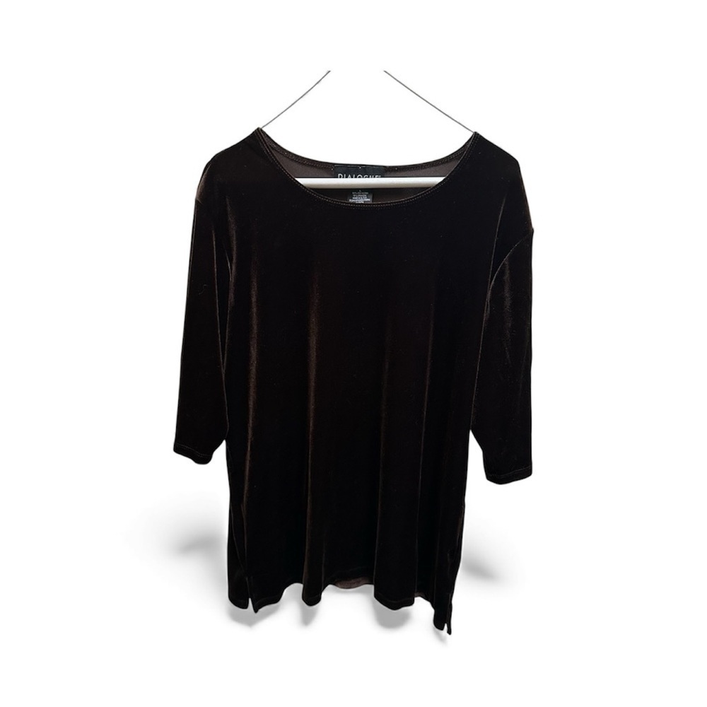 Dialogue Chocolate Brown Velvet Velour Top L